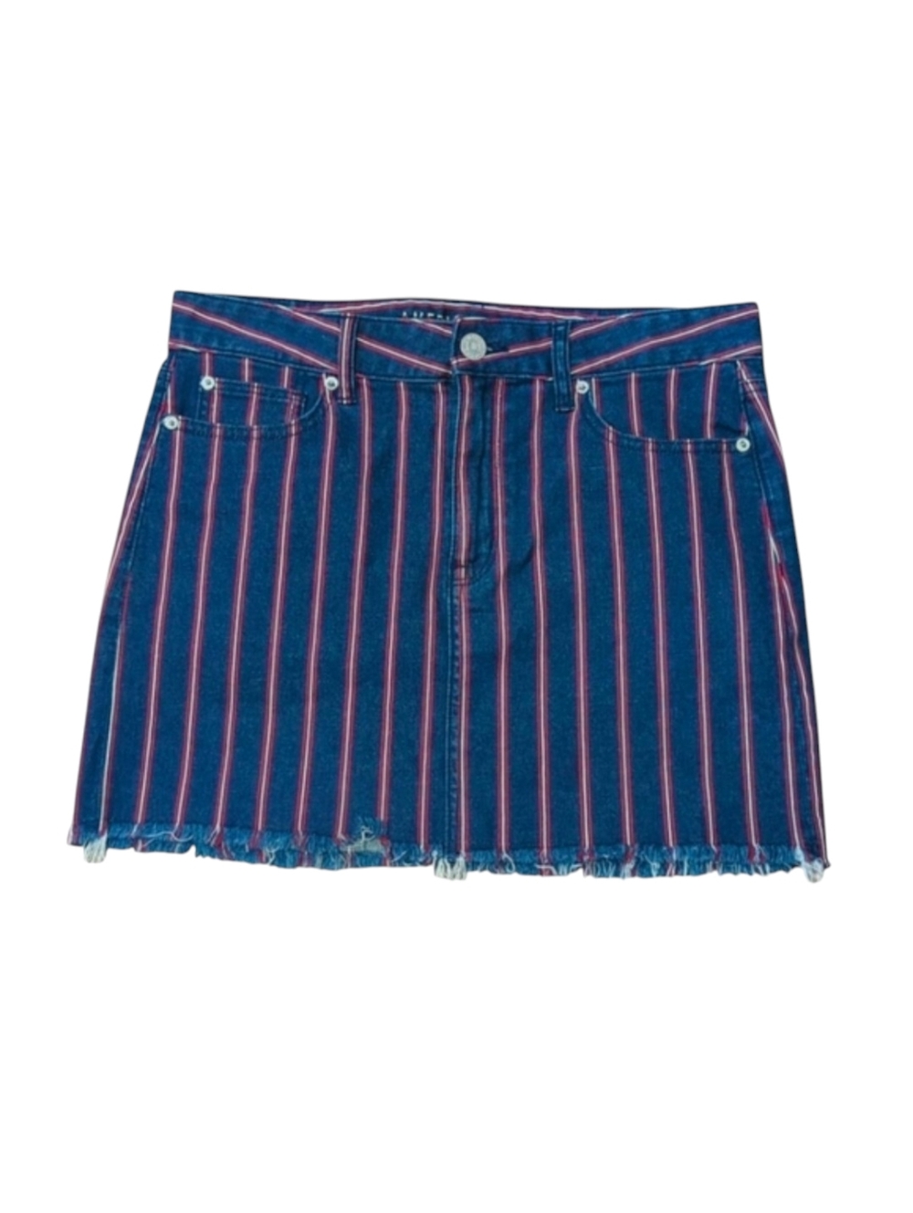 American Eagle Denim Striped Hi-Rise MiniSkirt Frayed Hem